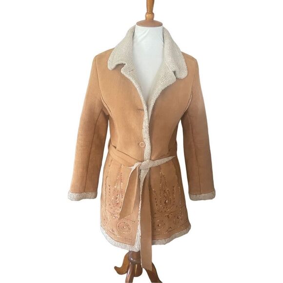 Daniel Benjamin Faux Leather Sherpa Lined Embroidered Boho Style Jacket Size Sma - Picture 2 of 13